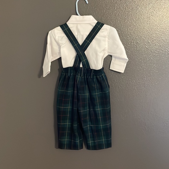 Florence Eiseman 2 Piece Set Green Plaid Overalls w White Button-Down Shirt NWT - Picture 2 of 3